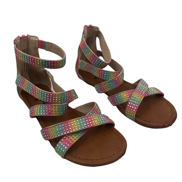 Art Class Pink Purple Yellow Ombre Gladiator Rhinestone Sandals Size 1 Girl’s - Picture 1 of 11